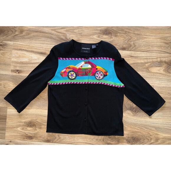 Michael Simon Vintage Cars Beaded Spun Silk Blend Sweater - size large - Picture 9 of 11